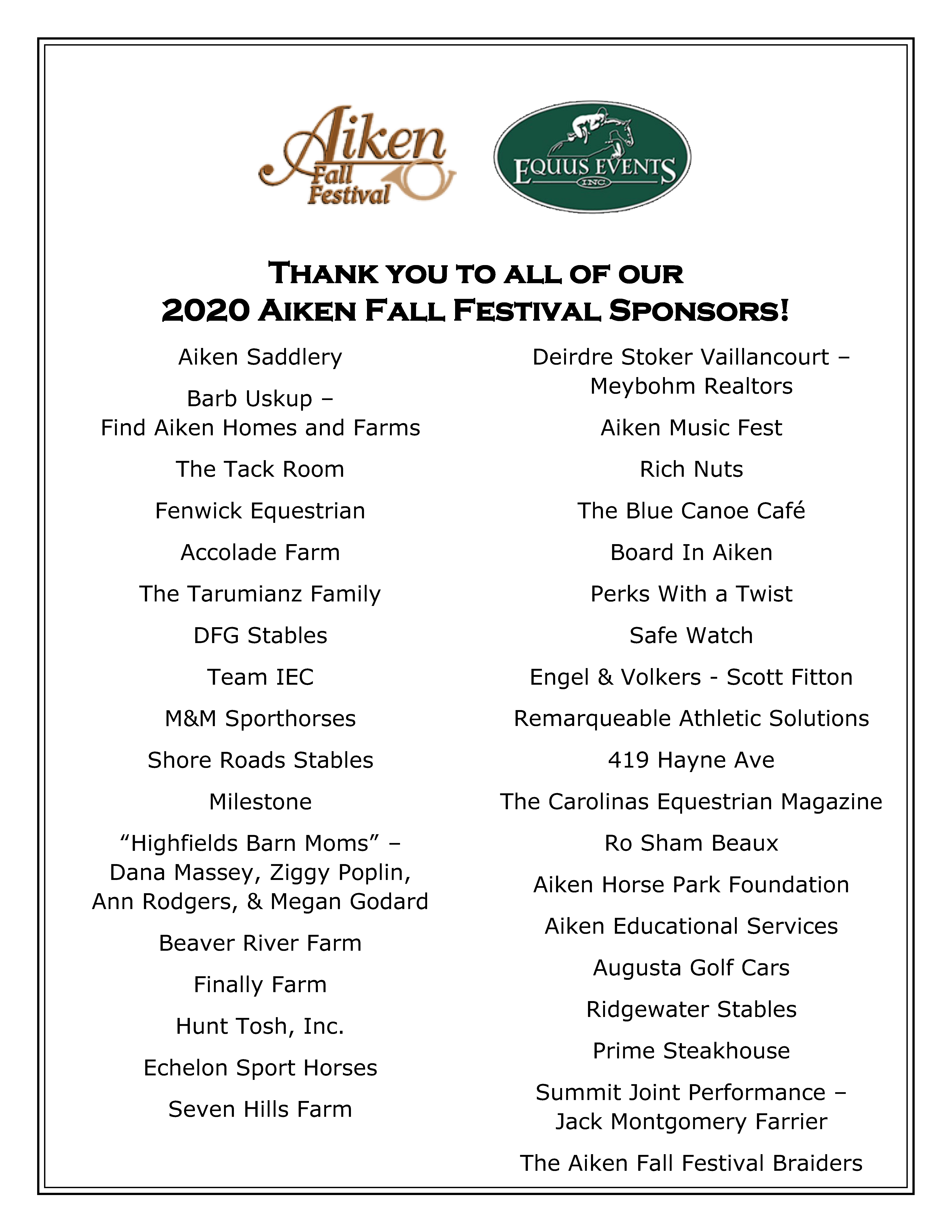 2020 Aiken Fall Festival Equus Events